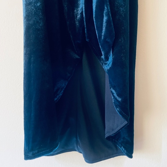FARROW S Dark Blue Velour Wrap Midi Dress - Picture 4 of 9